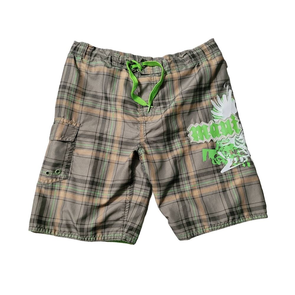 Maui Since 1989 Size S(8) Green Plaid Boy Swim trunks